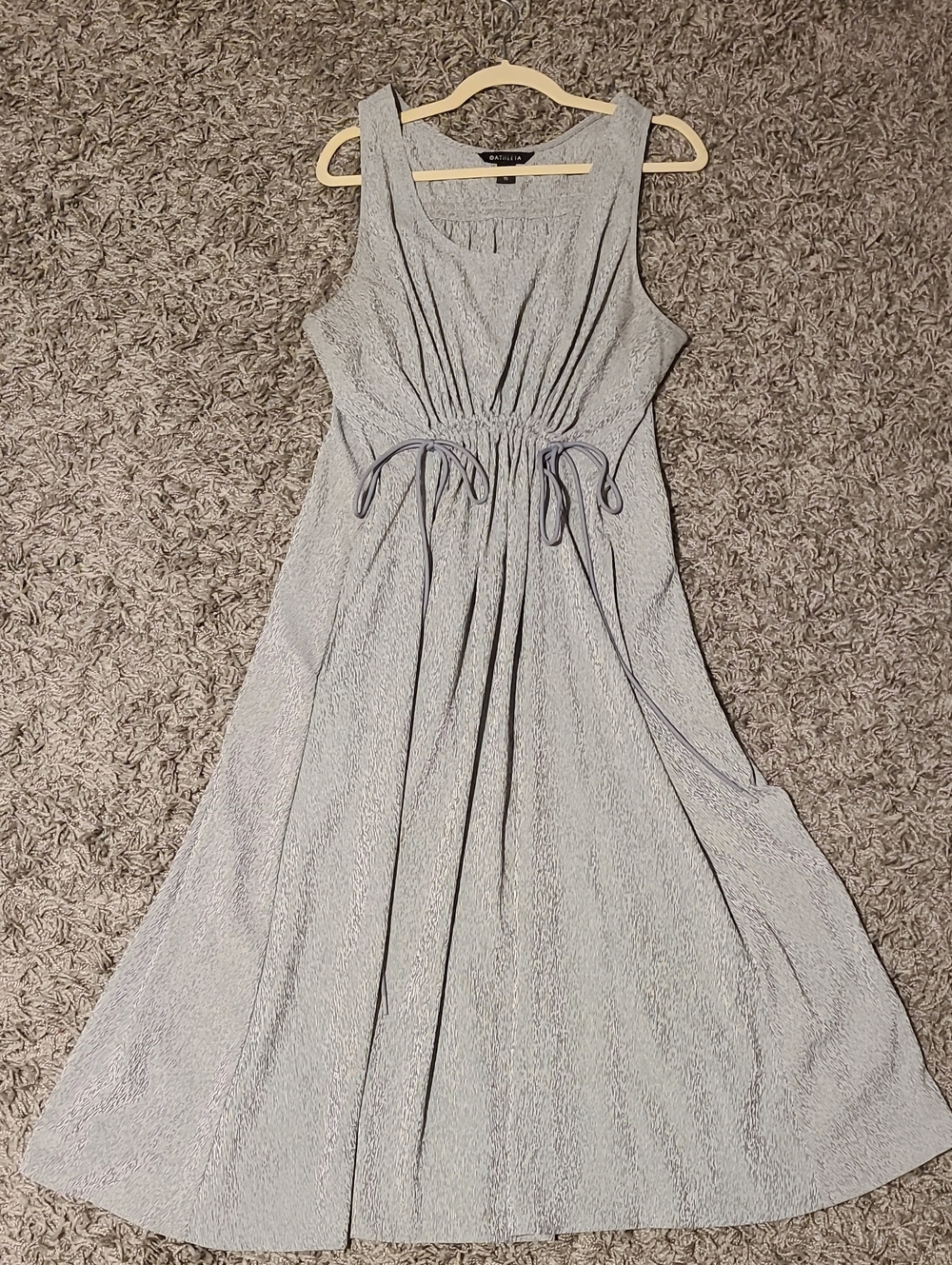 Athleta Sleeveless Gray Shin Length Dress with Drawstring Waist, With Pockets!